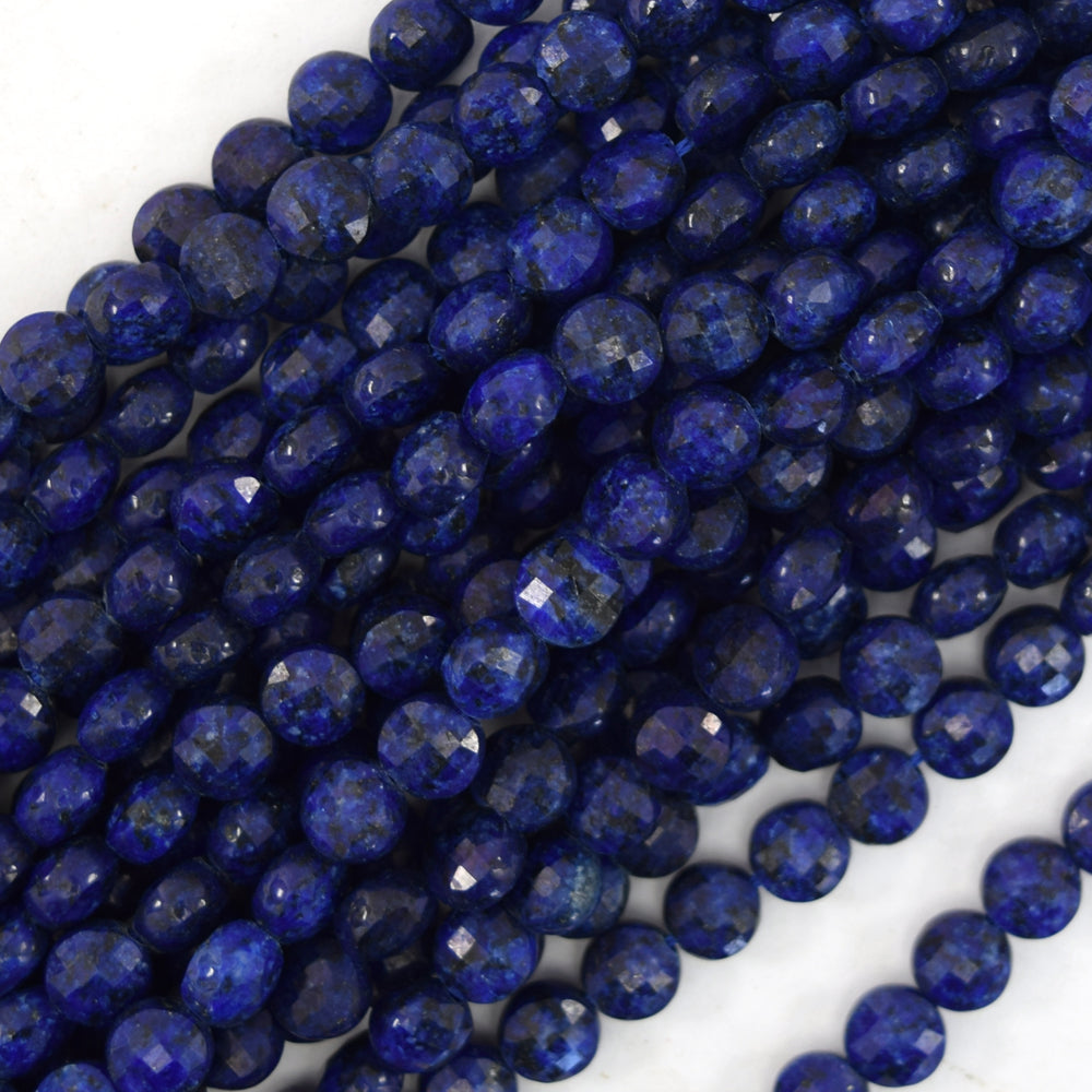 6mm faceted blue lapis lazuli coin beads 15" Strand