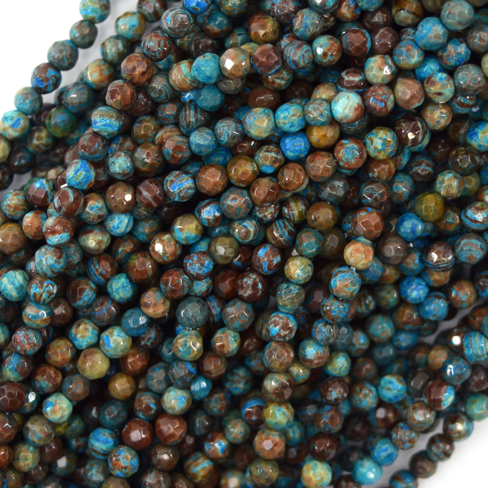 Faceted Brown Blue Turquoise Round Beads 15" Strand 4mm 6mm 8mm 10mm 12mm