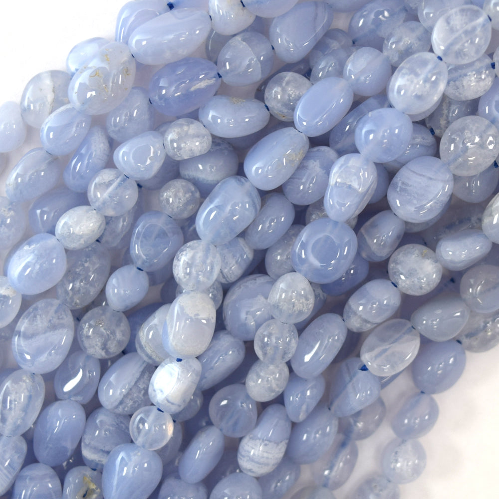 Natural Blue Lace Agate Pebble Nugget Beads 15.5" Strand 6mm - 8mm 8mm - 10mm