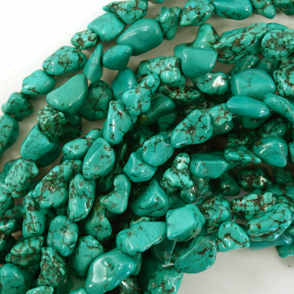 10mm - 12mm green turquoise pebble nugget beads 15.5" strand