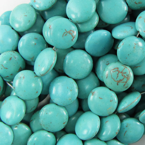 15mm blue turquoise coin gemstone beads 15.5" strand S2
