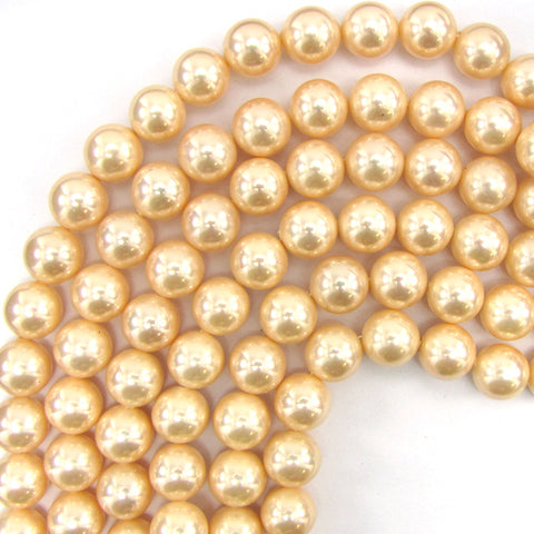 8mm yellow shell pearl round beads necklace 18" S1