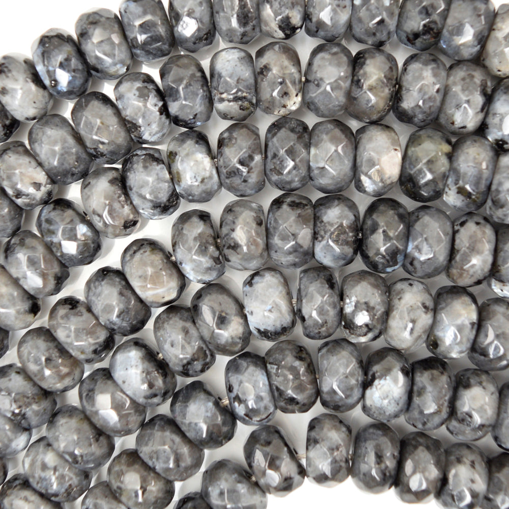 Natural Faceted Gray Labradorite Larvikite Rondelle Button Beads15" 6mm 8mm 10mm