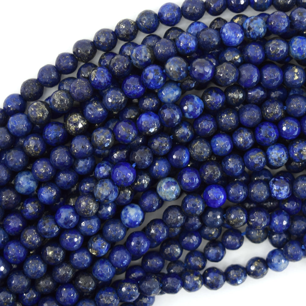 Faceted Blue Lapis Lazuli Round Beads 15" Strand 2mm 4mm 6mm 8mm 10mm 12mm 14mm