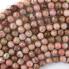 Natural Snowflake Pink Rhodonite Round Beads 15.5