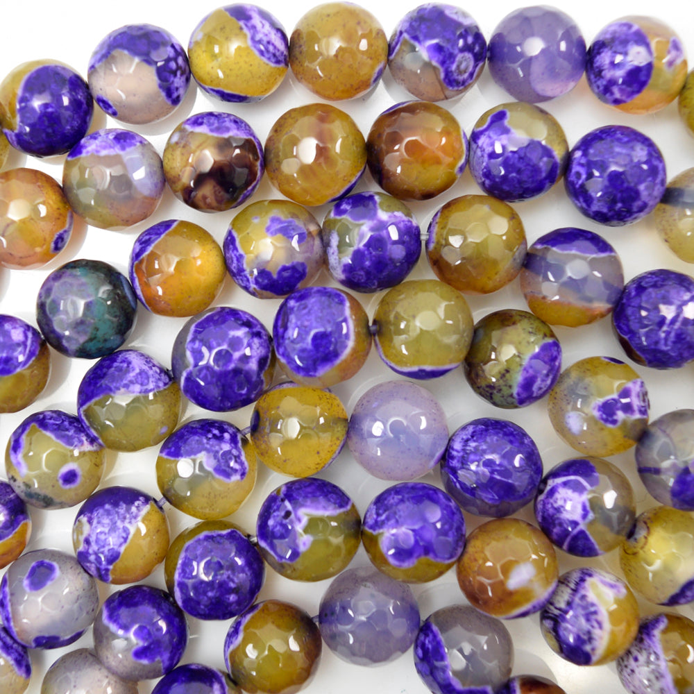 Faceted Lemon Purple Agate Round Beads Gemstone 15" Strand 6mm 8mm 10mm 12mm