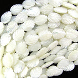 14mm white mother of pearl mop carved leaf beads 15.5