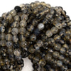Faceted Black Dragon Vein Agate Round Beads 14.5