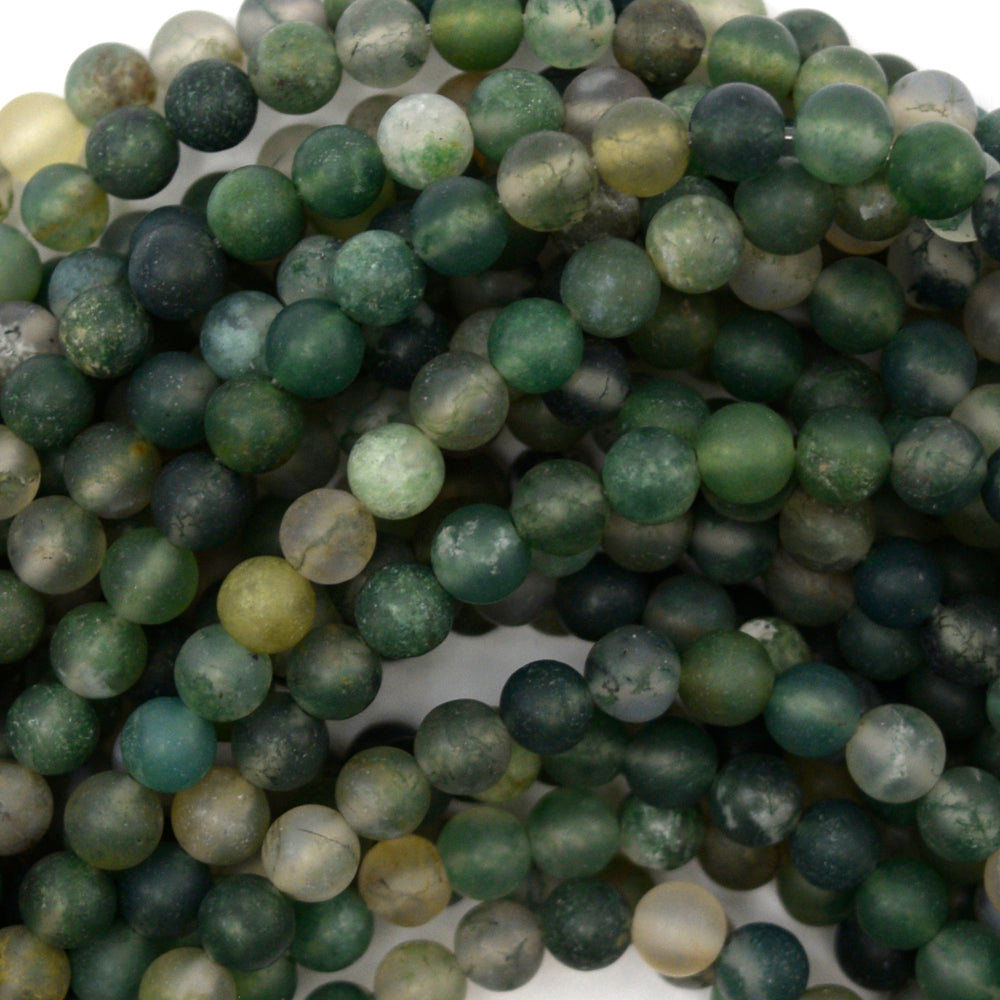 Natural Matte Green Moss Agate Round Beads 15" Strand 6mm 8mm 10mm 12mm