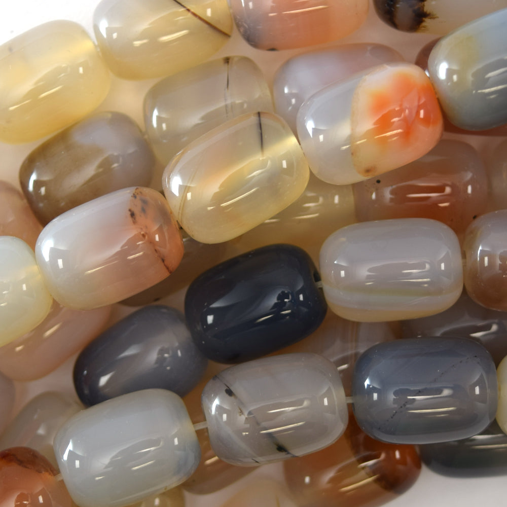16mm natural gray agate barrel beads 15.5" strand