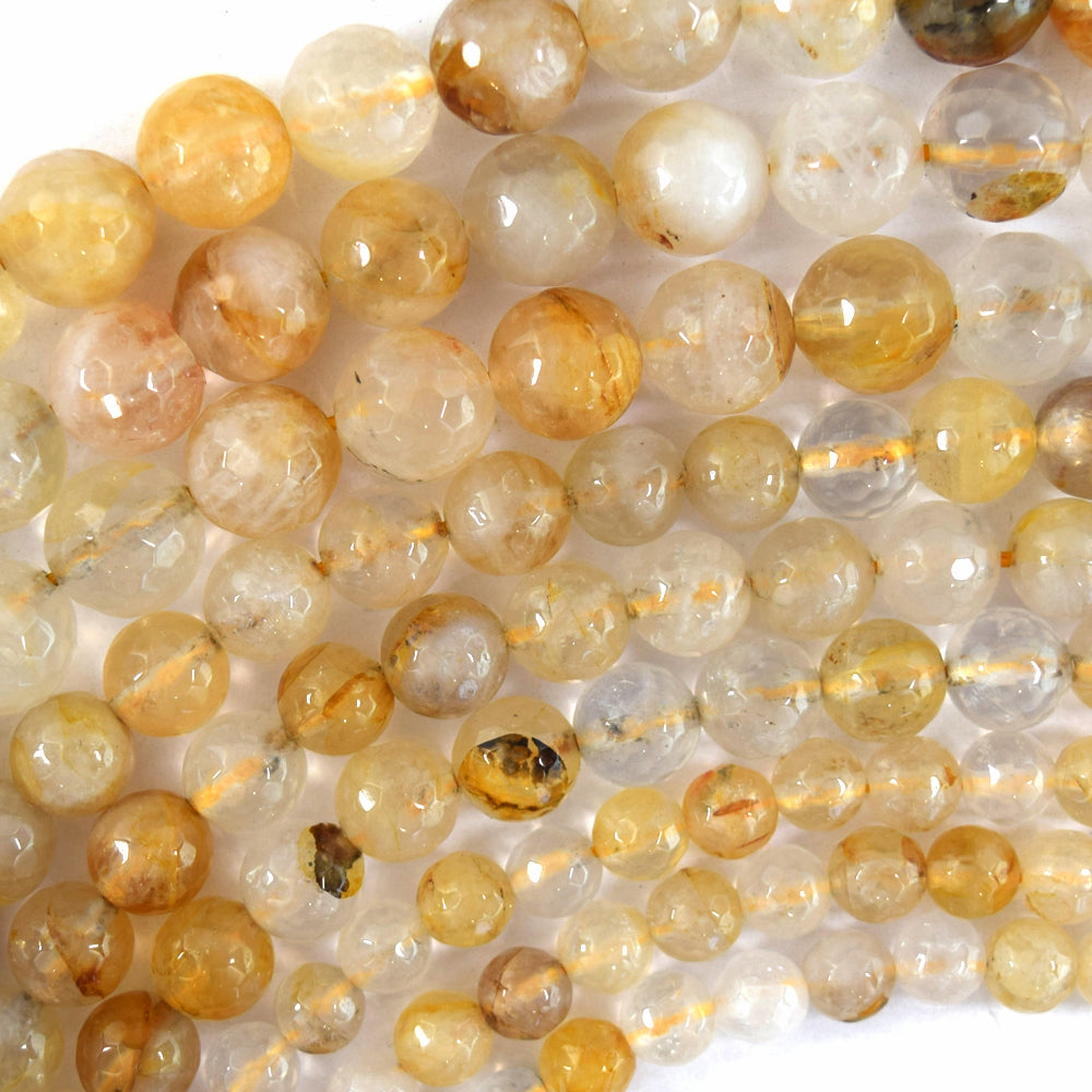 Natural Faceted Golden Healer Quartz Round Beads 15" Strand 6mm 8mm 10mm