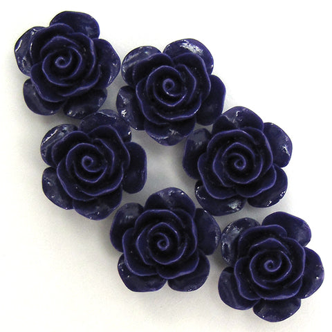 12mm synthetic dk blue coral carved chrysanthemum flower pendant bead 10pcs