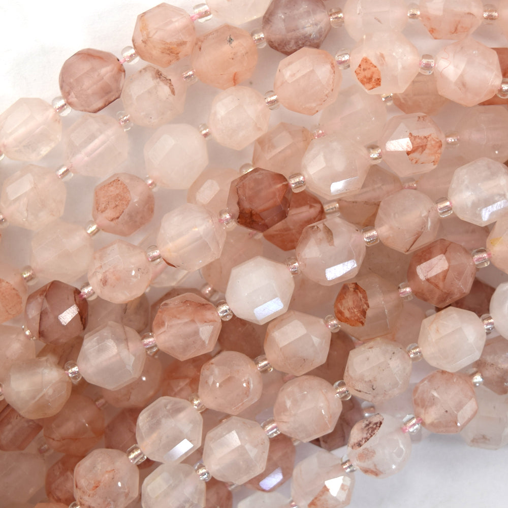 Natural Pink Crystal Quartz Prism Double Point Cut Faceted Beads 15.5" 8mm 10mm