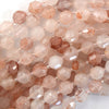 Natural Pink Crystal Quartz Prism Double Point Cut Faceted Beads 15.5