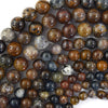 Natural Brown Pietersite Round Beads Gemstone 15.5