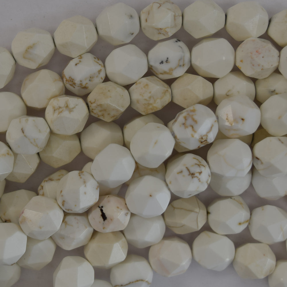 Star Cut Faceted White Turquoise Round Beads 15" Diamond Cut 6mm 8mm 10mm