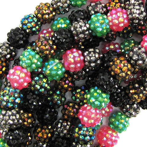12mm resin acrylic rhinestone round beads 15" strand pink