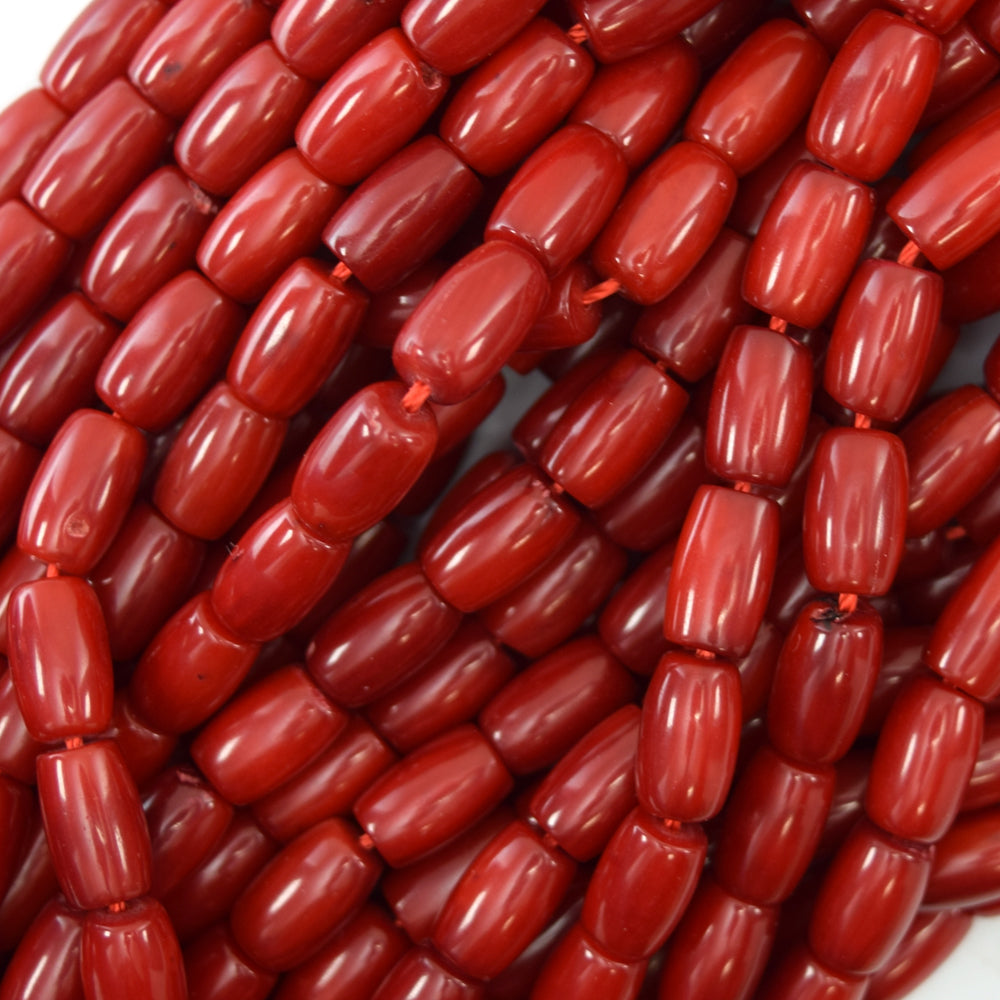10mm red coral barrel beads 15.5" strand