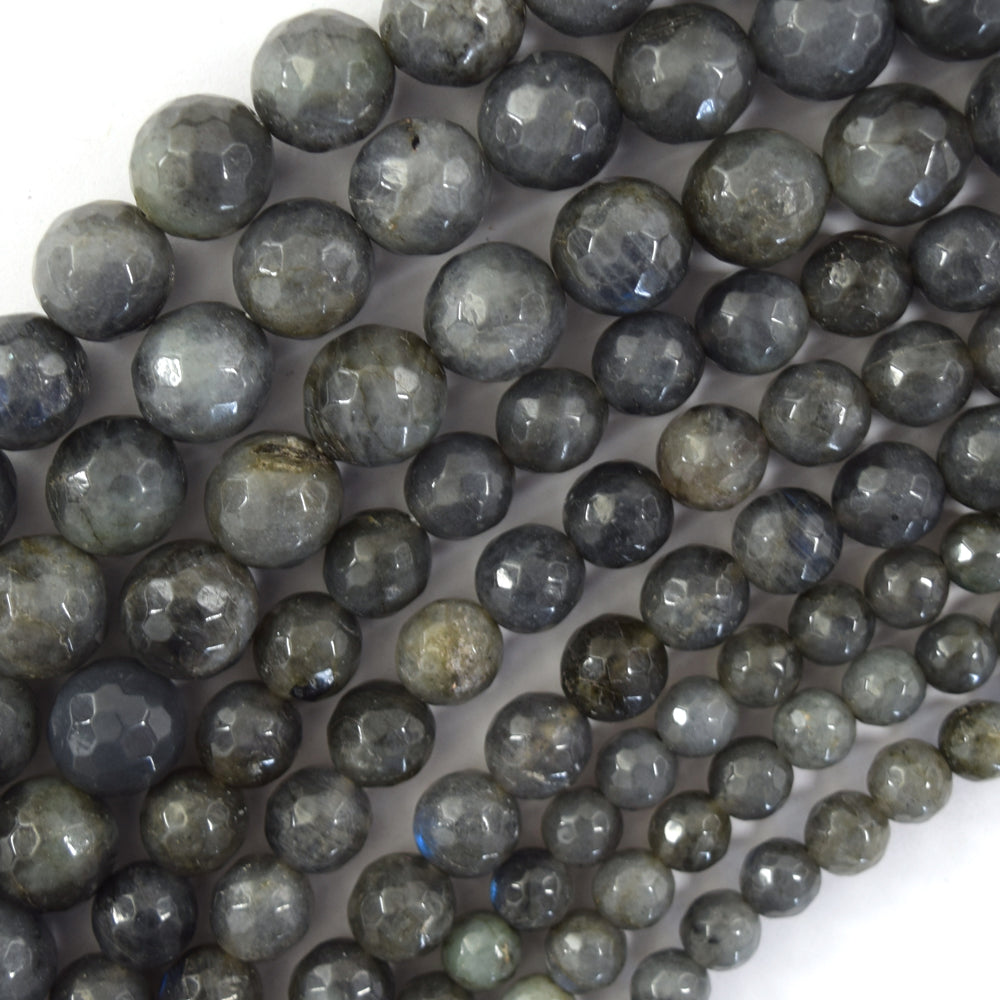 Natural Faceted Gray Labradorite Round Beads 15" Strand 4mm 6mm 8mm 10mm