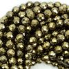Faceted Pyrite Colored Hematite Round Beads 15.5