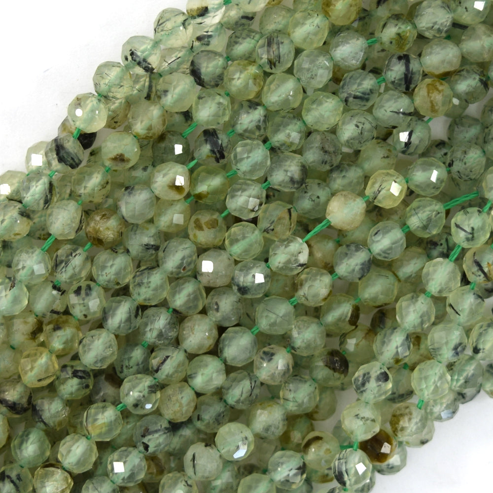 Natural Faceted Green Prehnite Round Beads Gemstone 15.5"Strand 4mm 6mm 8mm 10mm