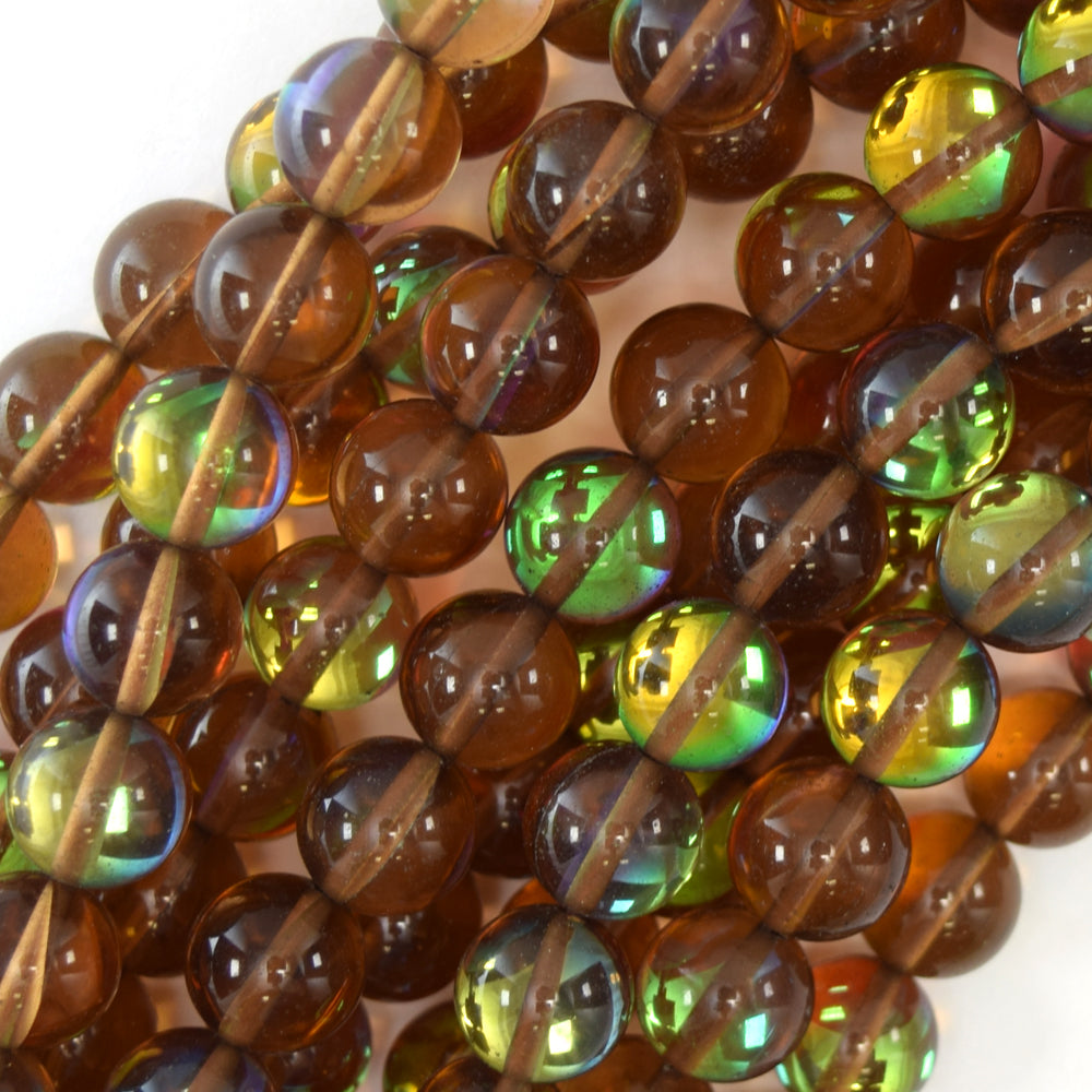 Brown Mystic Aura Quartz Round Beads Gemstone 15" Strand 6mm 8mm 10mm