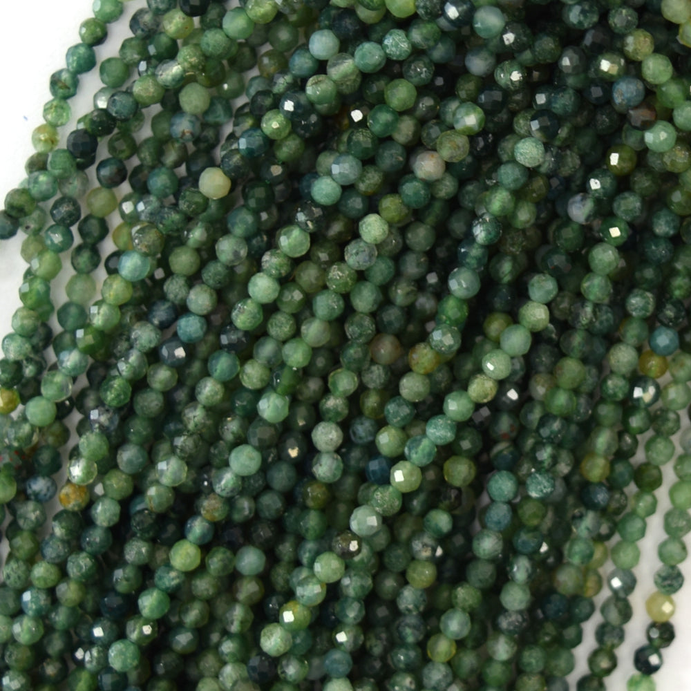2mm faceted green moss agate round beads 15.5" strand
