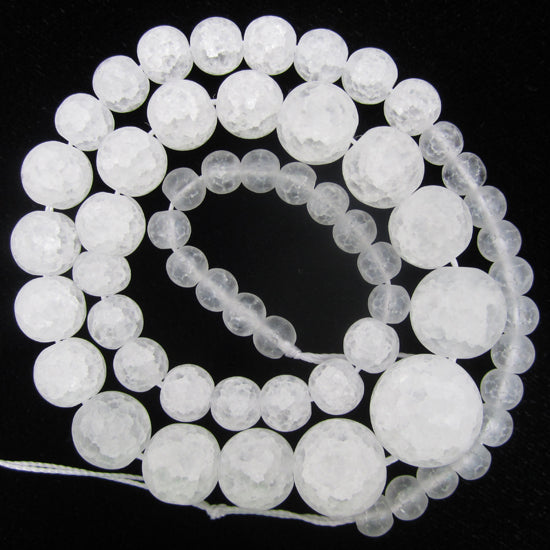 6-16mm matte white crack crystal round beads 17" strand