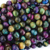 Rainbow Multicolor Tiger Eye Round Beads 15