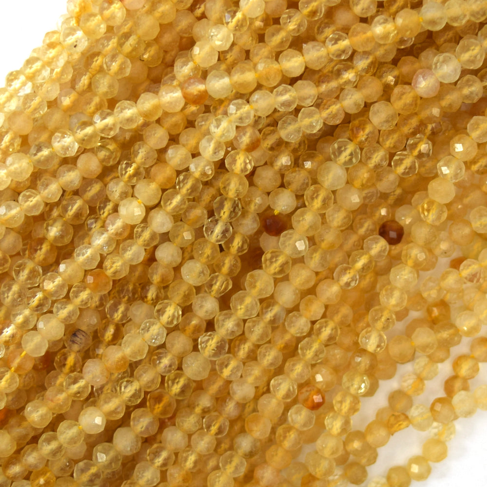 4mm natural faceted yellow citrine rondelle beads 15.5" strand
