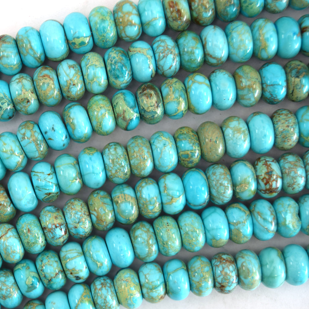 Turquoise Blue Sea Sediment Jasper Rondelle Beads 15.5" 4x6mm 5x8mm 6x10mm