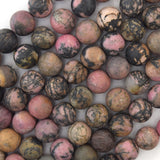 10mm matte black pink rhodonite round beads 15