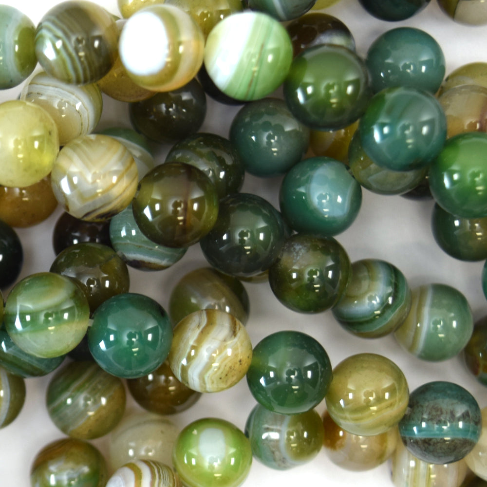 Brown Green Stripe Agate Round Beads Gemstone 15" Strand 4mm 6mm 8mm 10mm 12mm