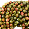 Natural Faceted Green Unakite Jasper Round Beads 15