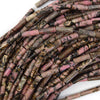 13mm natural black pink rhodonite tube beads 15.5