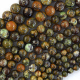 Natural Green Brown Brazilian Opal Round Beads 15.5