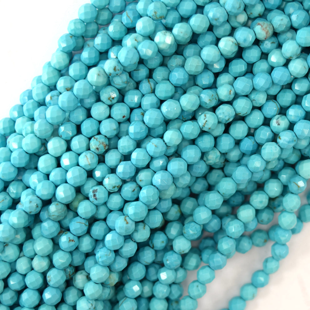 Faceted Blue Turquoise Round Beads 15.5" Strand 2mm 4mm 6mm 8mm 10mm 12mm S1