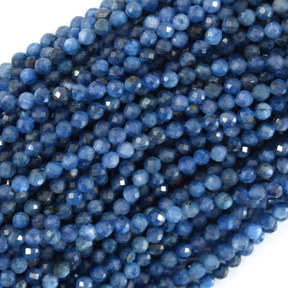 AA Faceted Blue Kyanite Round Beads Gemstone 15.5" Strand 3mm 4mm