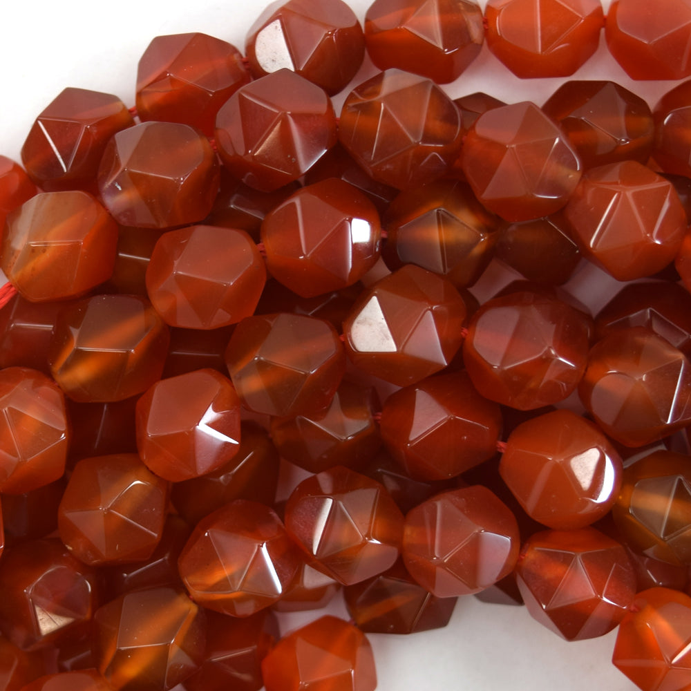 Star Cut Faceted Red Carnelian Round Beads Gemstone 14" Strand 6mm 8mm 10mm