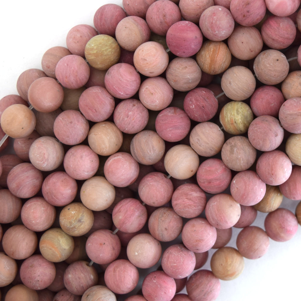 Natural Matte Pink Rhodonite Round Beads 15" Strand 4mm 6mm 8mm 10mm 12mm
