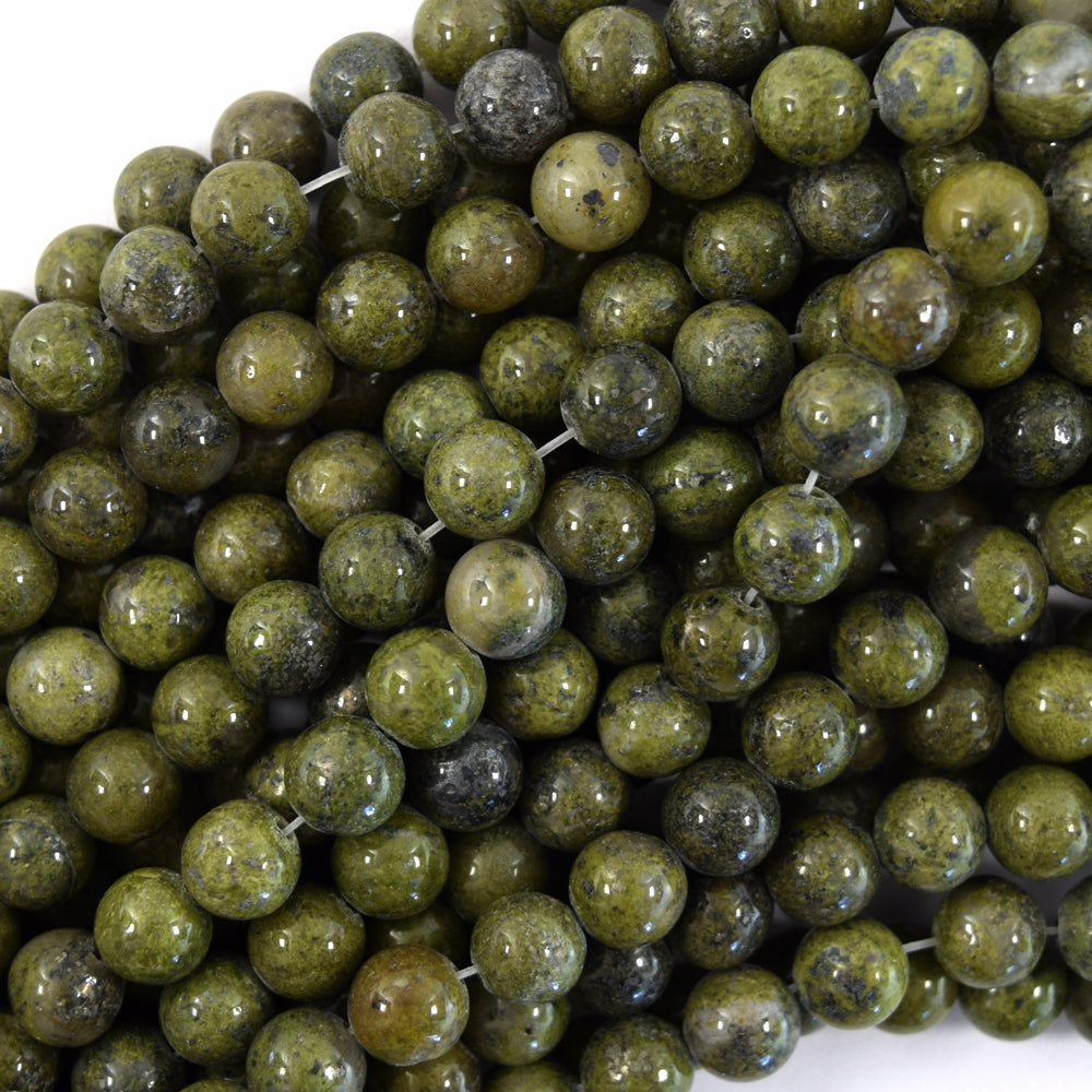 Natural Green Epidote Pyrite Inclusion Round Beads 15.5" Strand 4mm 6mm 8mm 10mm