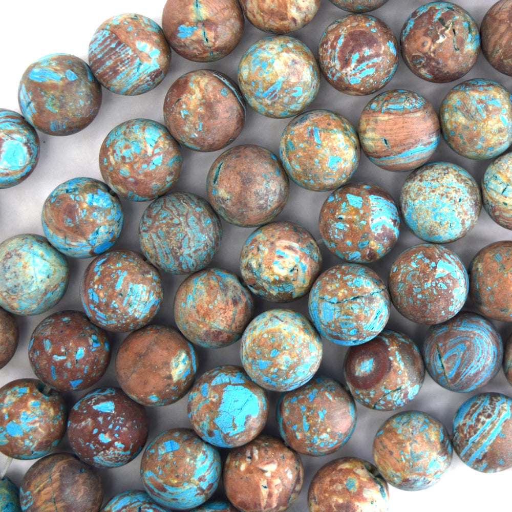 Matte Brown Blue Turquoise Round Beads 15.5" Strand Frost 4mm 6mm 8mm 10mm 12mm