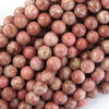 Natural Snowflake Pink Rhodonite Round Beads 15.5