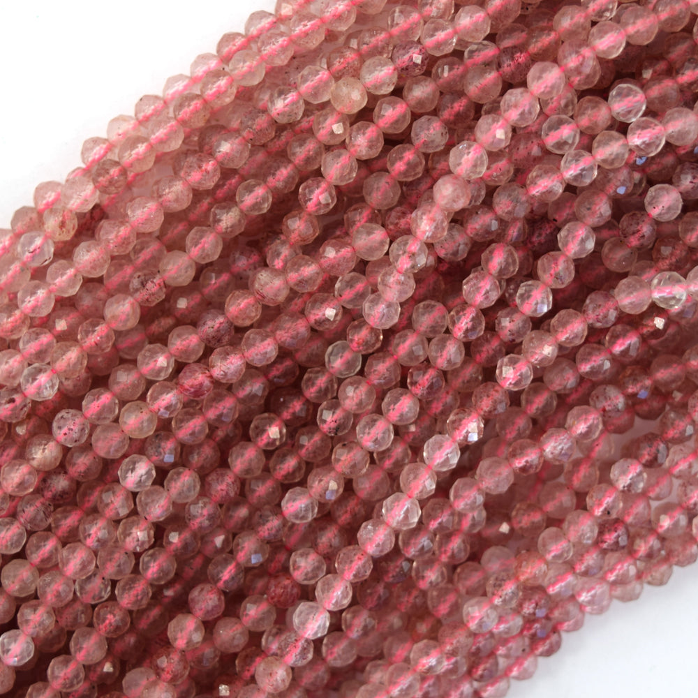 Natural Faceted Strawberry Quartz Round Beads 15" strand 2mm 3mm 4mm 6mm 8mm