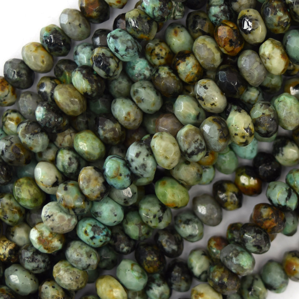 8mm faceted african turquoise rondelle beads 15" strand