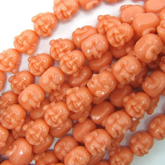 16mm synthetic coral carved buddha beads 12" strand 20 pcs pink