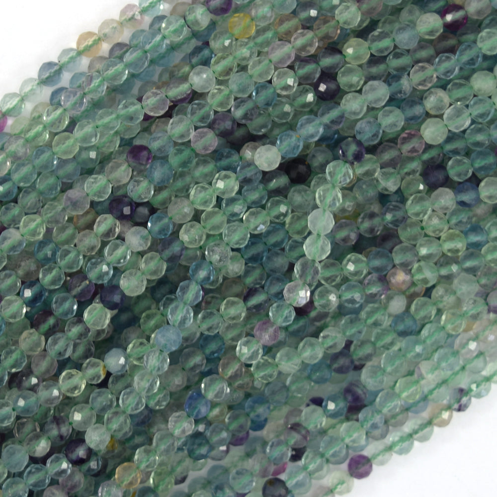 Natural Faceted Rainbow Fluorite Round Beads Gemstone 15" Strand 6mm 8mm 10mm