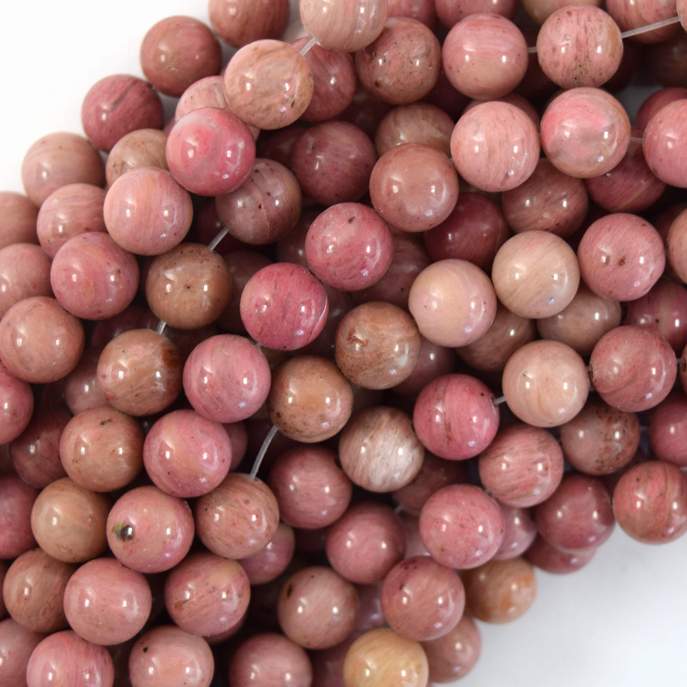 Natural Pink Rhodonite Round Beads Gemstone 15" Strand 4mm 6mm 8mm 10mm 12mm