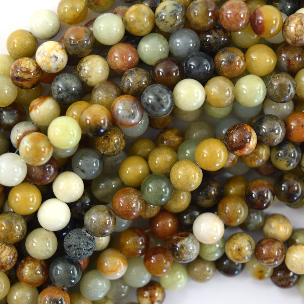 Natural Multicolor Flower Jade Round Beads Gemstone 15" Strand 6mm 8mm 10mm 12mm