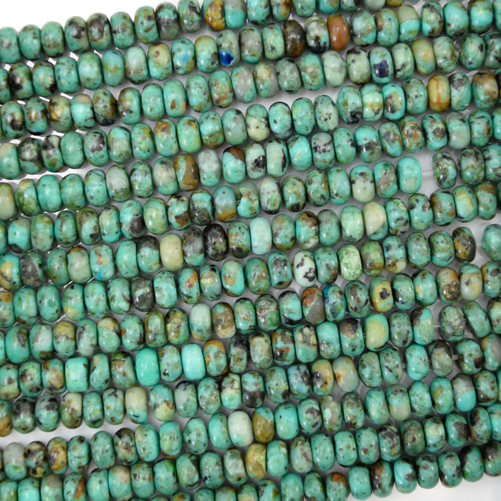 Natural Green African Turquoise Rondelle Button Beads 15"Strand 4mm 6mm 8mm 10mm